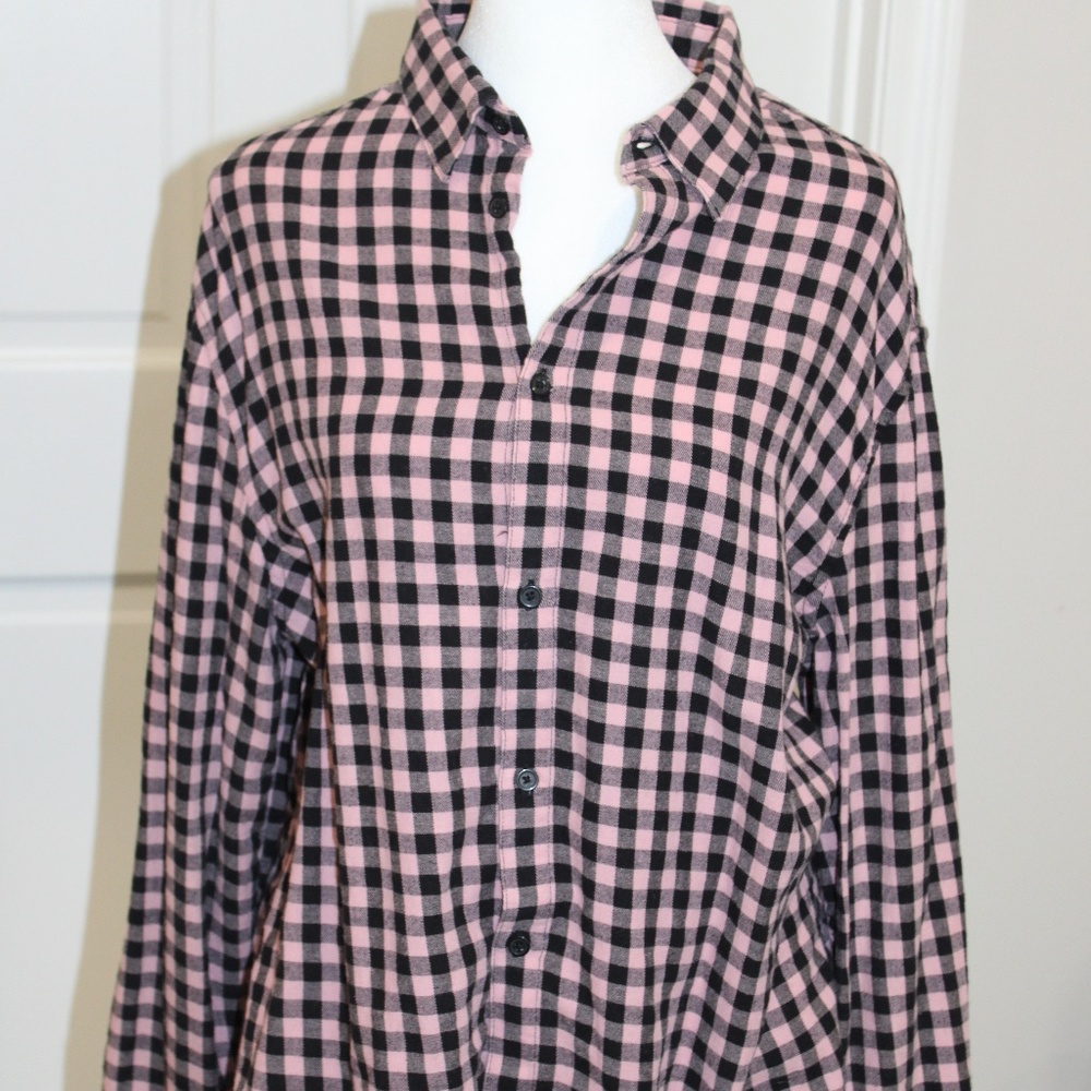 H&M Pink and Black Check Flannel Shirt Size XL Men's